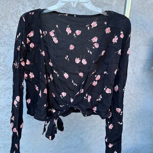 Floral Black Wrap Top